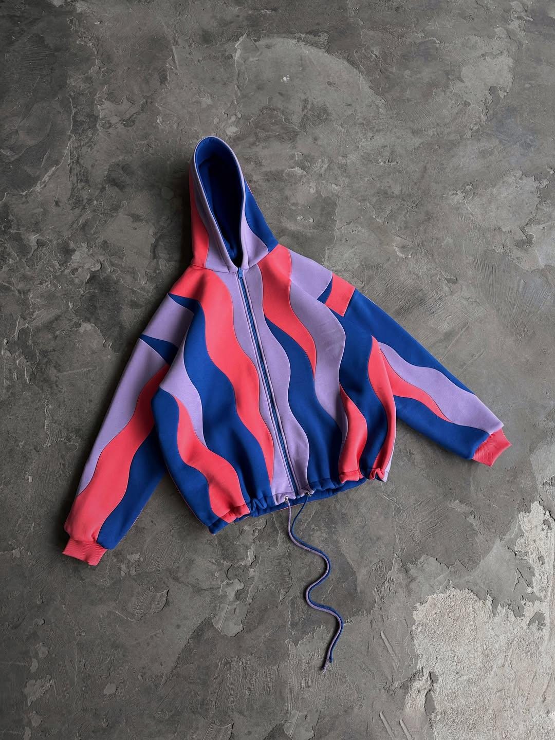 Oversized Reversible Zip-up Hoodie With Electric Blue and Magenta