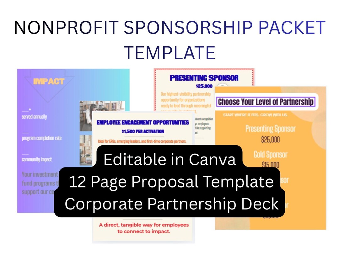 Spons Packet Nonprofit Sponsorship Packet Template | Fundraising Event Deck | PTO ...
