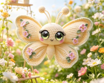 Cute Flower Butterfly Amigurumi Crochet Kit, All-In-One DIY Craft Set,Yarn & Pattern, 4 Colors Available,Handmade Spring Gift