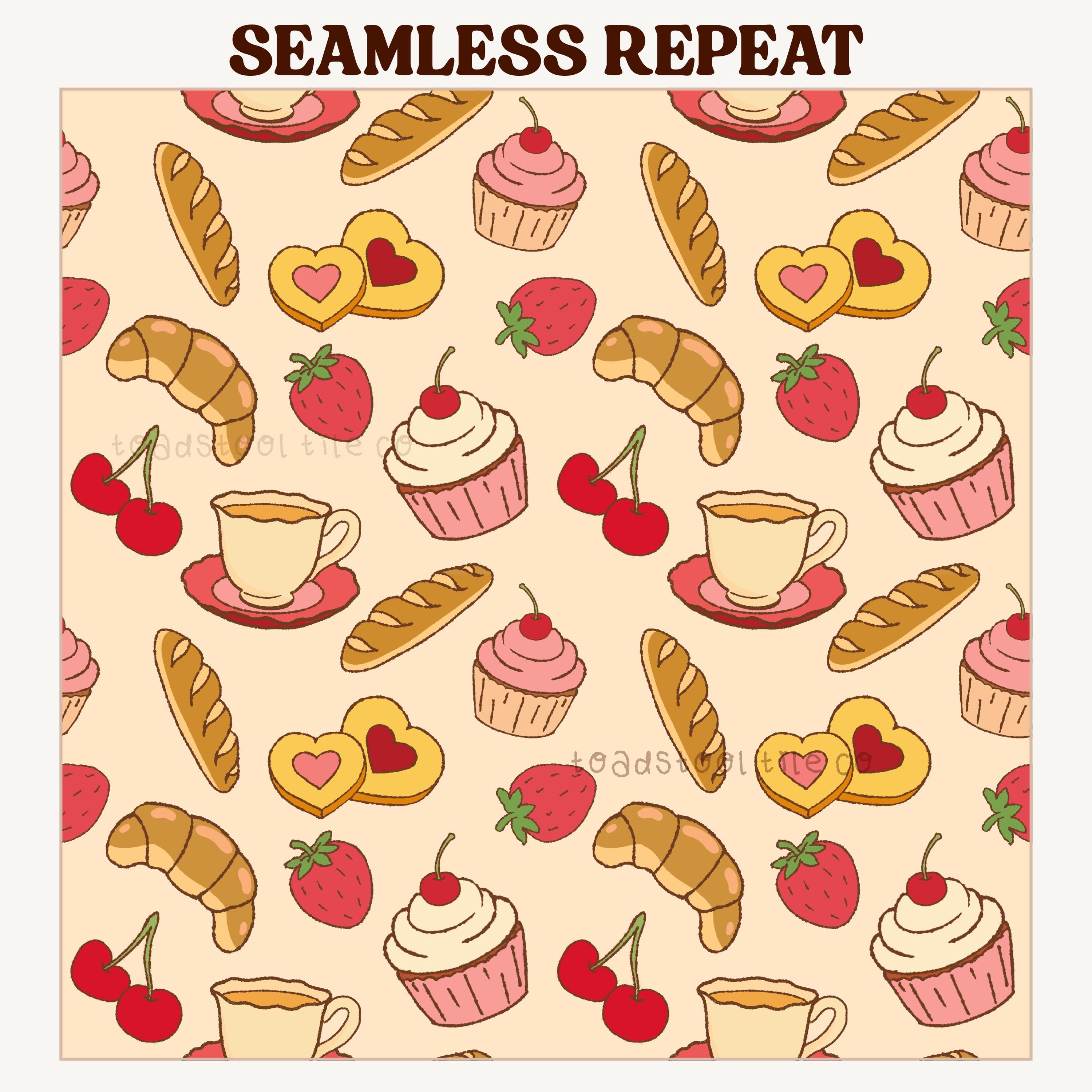 Cozy Bakery Pattern, Seamless Digital Paper, Cute Dessert Pattern ...