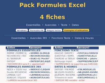 Excel-formelpaket · 4 ark · Grundläggande och avancerade formler · Text, datum, lambda, EXLOOKUP, INDEX, MATCH