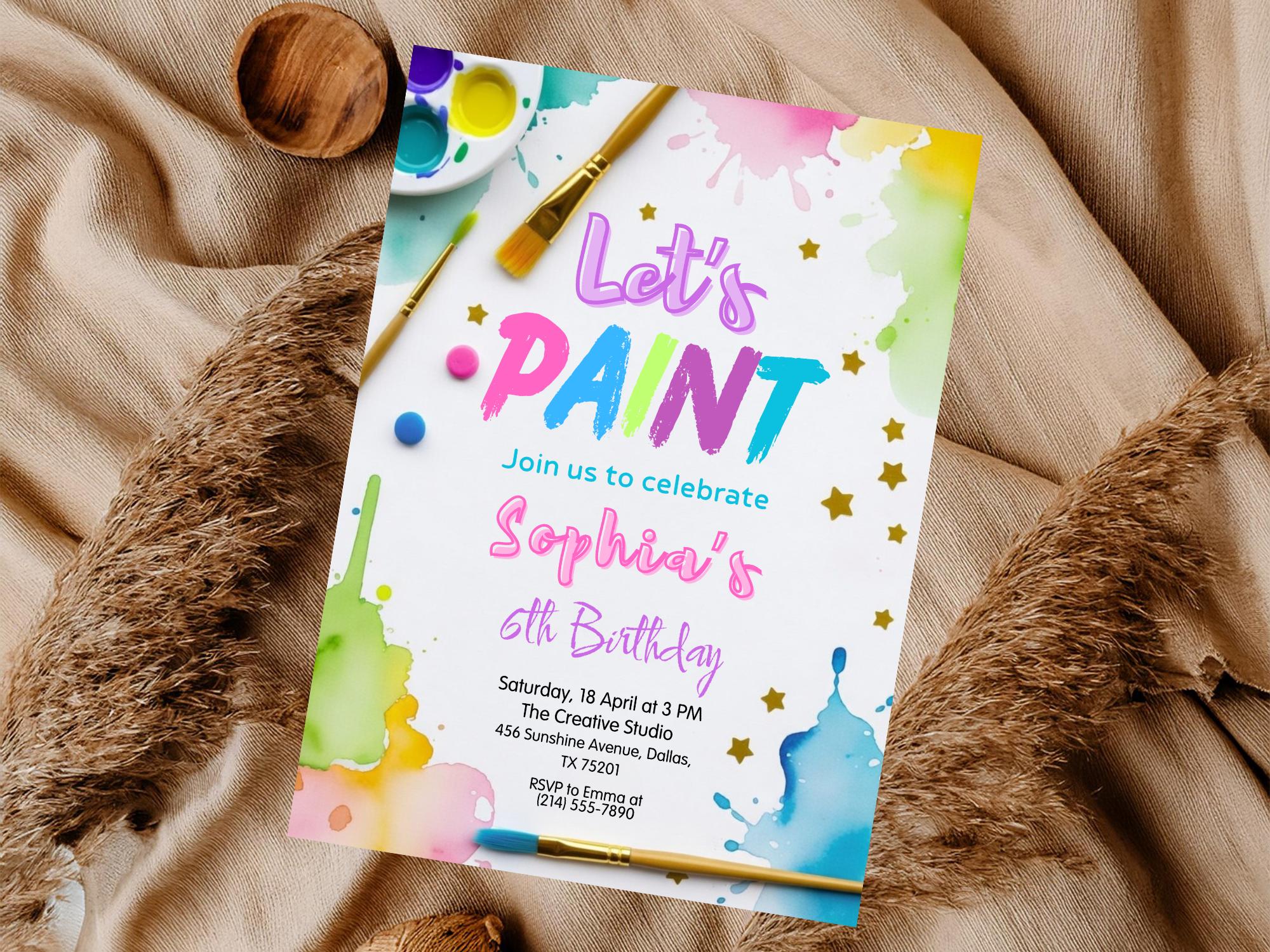 Editable Painting Party Invitation Pastel Rainbow Art Party Invite Kids ...