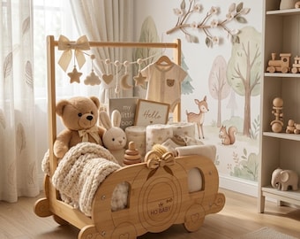 Wooden Baby Shower Crate Pumpkin Carriage Gift Basket Newborn Baby Gift, Nursery Storage, Keepsake Box, Pregnancy Hamper, Empty