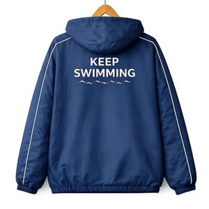 BTS Keep Swimming Blue Jacket K-pop-inspirerad, handgjord bomulls- och polyesterbomberjacka, koreansk streetwear-jacka herr- och kvinna