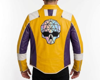 Charlie Disco geïnspireerde gele leren jas, Dead As Disco cosplayjas, gamer bikerjas, retro futuristisch Halloweenkostuum