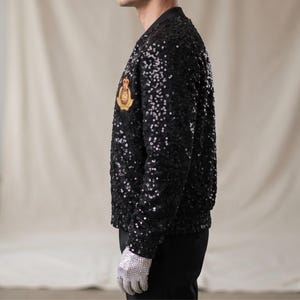MJ Michael biopic 2026 Black Sequin Jacket, Concert Style Glitter Bomber Jacket, King of Pop Tribute Jacket, Handmade