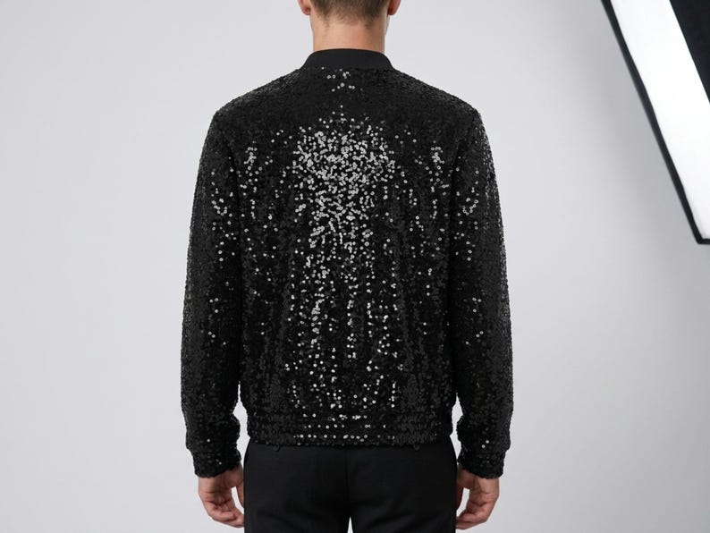 MJ Michael biopic 2026 Black Sequin Jacket, Concert Style Glitter Bomber Jacket, King of Pop Tribute Jacket, Handmade