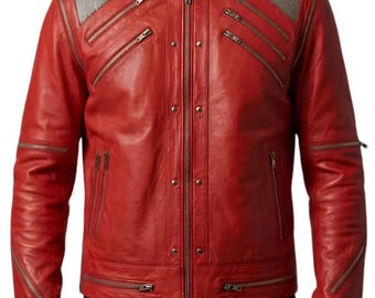 Chaqueta de cuero roja MJ Beat It, chaqueta de Michael Jackson Beat It, chaqueta de cuero hecha a mano