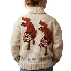 Projekt Hail Mary Wolf Strickjacke, Handgestrickte nordische Wollmischung Reißverschlussjacke, Unisex Winter Streetwear