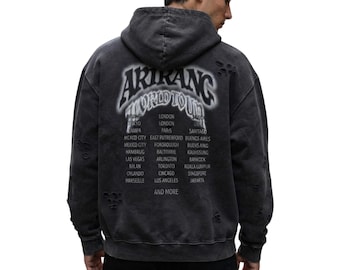 Sudadera con capucha del BTS Arirang World Tour, sudadera tipo jersey de K-pop, ropa urbana de conciertos coreanos, sudadera con capucha extragrande para fans, sudadera con capucha musical hecha a mano.