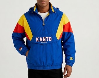 Chaqueta cortavientos de la región de Kanto, sudadera con capucha cortavientos de Pokémon