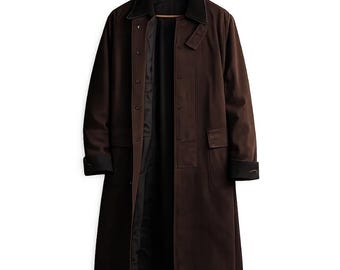 Mens Western Cowboy Long Duster Coat, Vintage Ranch Canvas Jacket, Full Length Button Trench Coat, Old West Style Walnut Coat, Cowboy Outfit