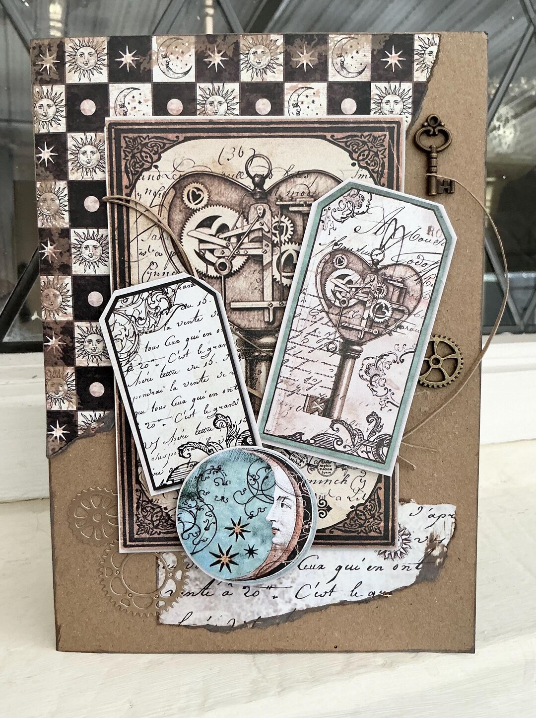 Card Cogs Hand Crafted Card: Key, Cogs, Celestial 3D Embellishments (personalised ...