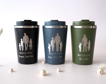 Geschenk für Papa : personalisierter Thermobecher mit Name graviert| Bester Papa Kindernamen | Dad Silhouette | Geschenk zum Vatertag