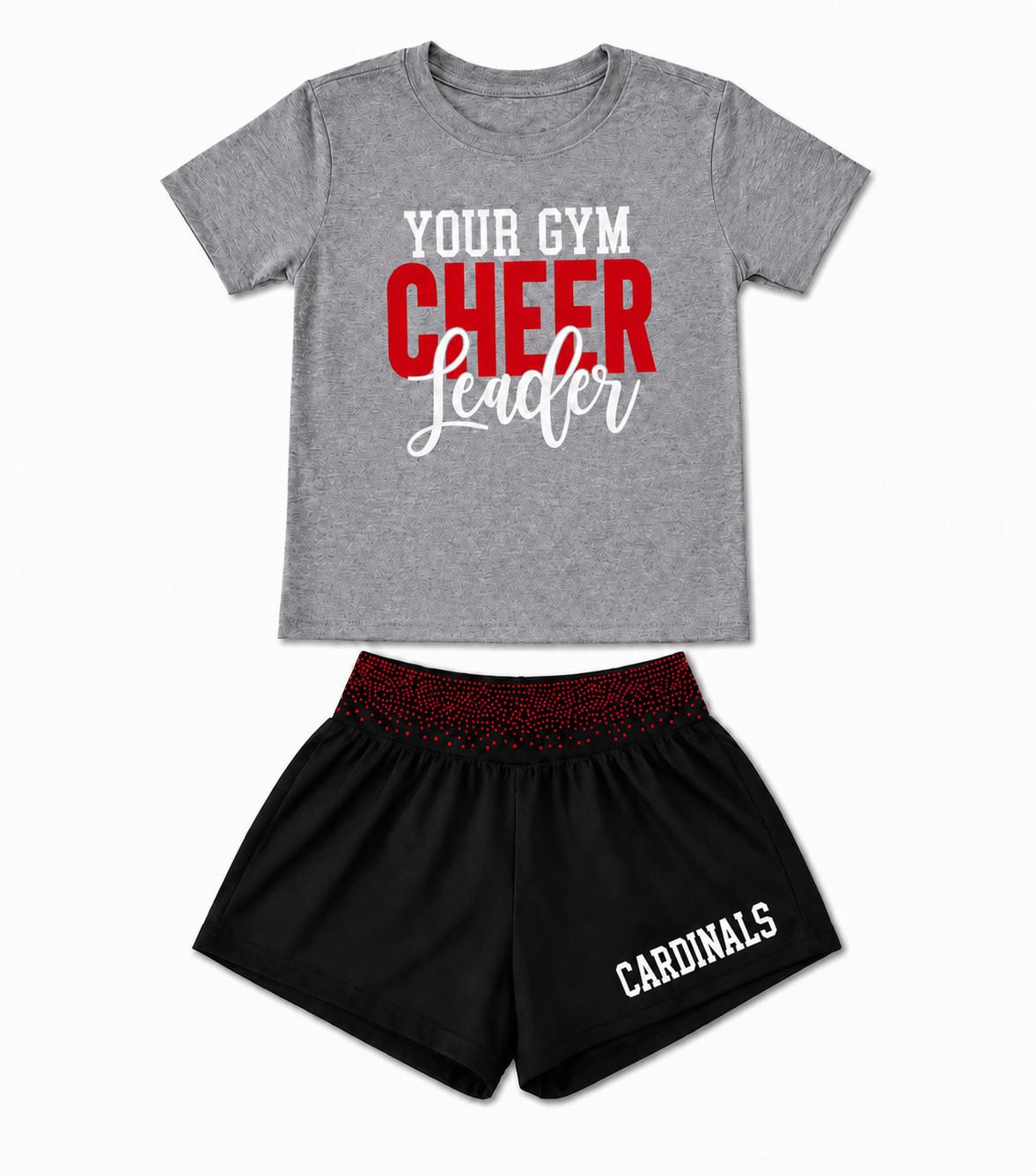Custom Youth Cheer Set, Personalized Performance Outfit, School Mascot Rhinestone Team Name Shorts