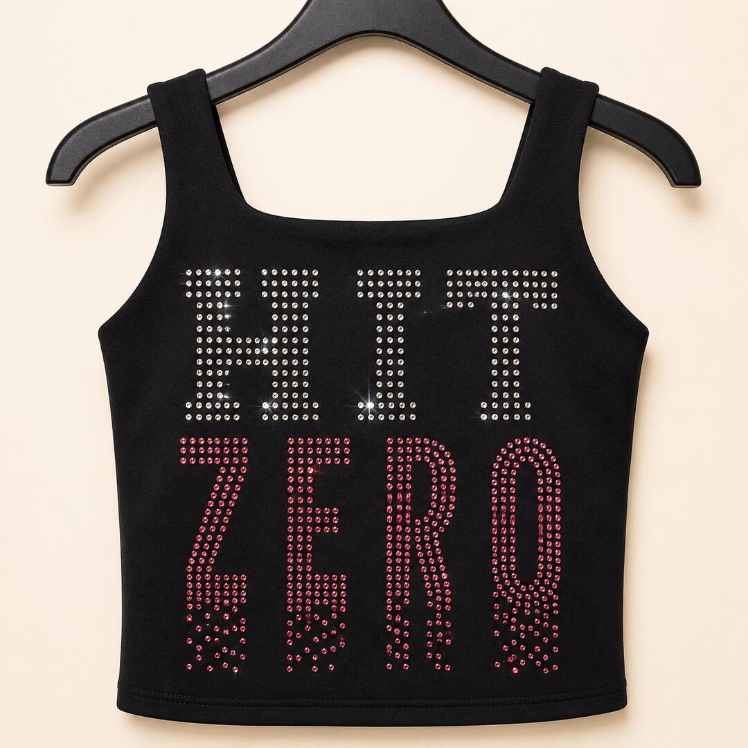 Black Rhinestone Cheer Crop Top, 