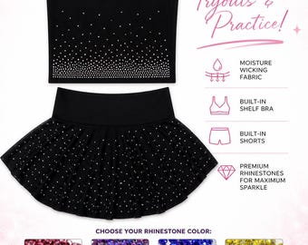 Girls Rhinestone Cheer Outfit Set, Youth Sparkle Practice Tryout Apparel