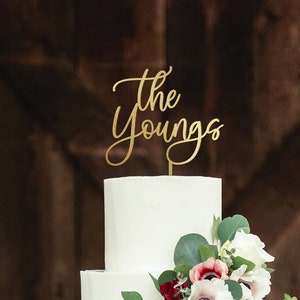 Personalized Wedding Cake Topper / Custom Script Cake Topper for Wedding and Anniversary / Customizable Cake Topper / Gold Silver image 1