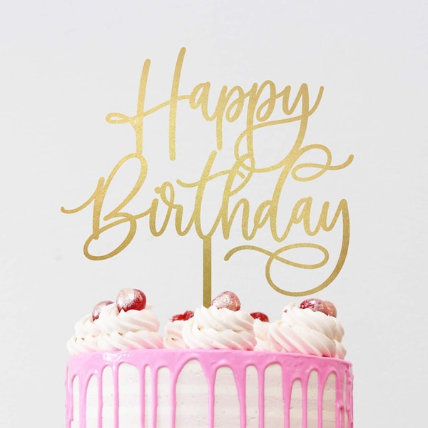 Script Happy Birthday Cake Topper / Adult Birthday Cake Topper / Classic Happy Birthday Cake Topper / Gold and Silver and Rose Gold