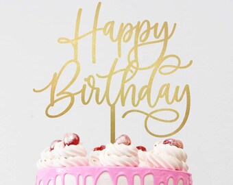 6 Topper Per Torta Happy Birthday In Acrilico Nero - Decorazioni Per Compleanno, Anniversario, Baby Shower