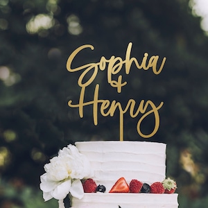 Personalized Wedding Cake Topper / Custom Script Cake Topper for Wedding and Anniversary / Customizable Cake Topper / Gold Silver Rose Gold