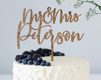 Personalized Wedding Cake Topper / Custom Script Cake Topper for Wedding and Anniversary / Customizable Cake Topper / Gold Silver Rose Gold