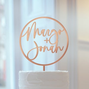 Personalized Circle Wedding Cake Topper / Custom Circle Script Cake Topper for Wedding and Anniversary / Customizable Cake Circle Topper
