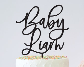 Personalized Baby Cake Topper / Custom Script Cake Topper for Gender Reveal and Baby Shower / Customizable Cake Topper / Gold Silver