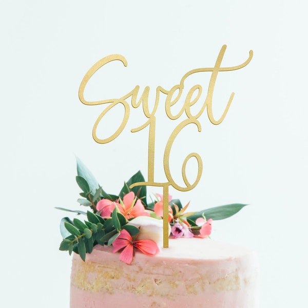 Sweet 16 Cake Topper / Sweet Sixteen Cake Topper / Happy 16th Birthday Cake Topper / 16 Years Birthday Cake Topper / Gold and Silver