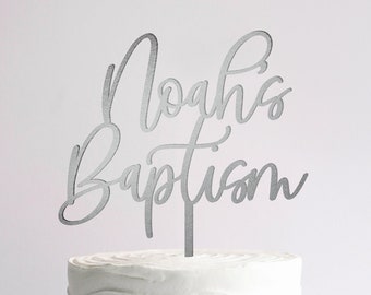 Personalized Baptism Cake Topper / Custom Script Cake Topper for Baptism and Christening / Customizable Cake Topper / Gold Silver