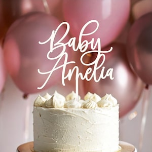 Personalized Baby Cake Topper / Custom Script Cake Topper for Gender Reveal and Baby Shower / Customizable Cake Topper / Gold Silver