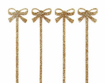 Gold Glitter Bow Drink Stirrers