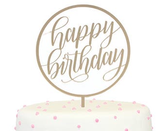 Happy Birthday Circle Gold Mirror Cake Topper