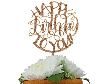 Happy Birthday to You Gold Glitter Cake Topper