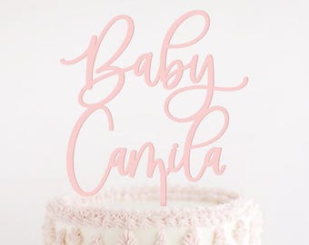 Personalized Baby Cake Topper / Custom Script Cake Topper for Gender Reveal and Baby Shower / Customizable Cake Topper / Gold Silver