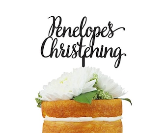 Custom Baby Christening Name Cake Topper- Custom Saying Cake Topper with Up to Three Lines of Text for Infants