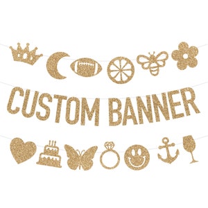 Banderín dorado con brillantina personalizado / Letrero con brillantina personalizado / Nombre personalizado / Cumpleaños personalizado / Banderín de despedida de soltera personalizado en plata y oro