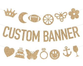 Custom Block Gold Glitter Banner / Personalized Glitter Sign / Custom Name / Custom Birthday / Custom Bridal Shower Bunting Silver gold