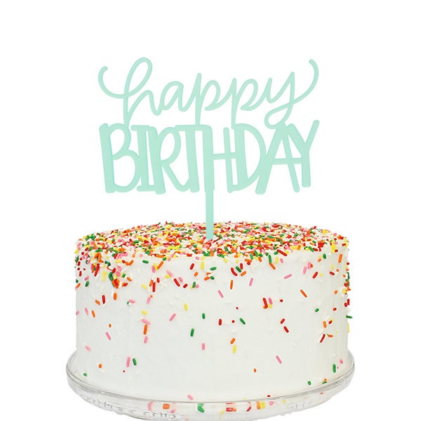 Aqua Frost Happy Birthday Cake Topper