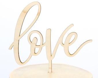 Calligraphy Love Cake Topper, Wedding Anniversary Valentine Cake Topper, Script Cake Topper, Personalized Gold and Silver