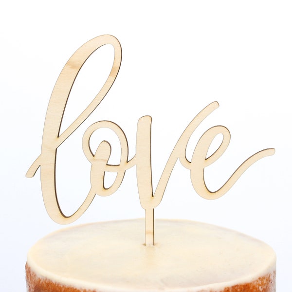 Calligraphy Love Cake Topper, Wedding Anniversary Valentine Cake Topper, Script Cake Topper, Personalized Gold and Silver