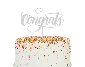 Congrats Silver Mirror Cake Topper