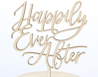 Kalligraphie Happily Every After Cake Topper, Wedding Anniversary Cake Topper, Script Cake Topper, Personalisiertes Gold und Silber Märchen