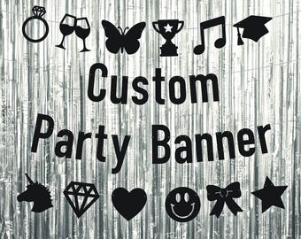 Custom Personalized Party Banner, Birthday Banner, Black, Minimal