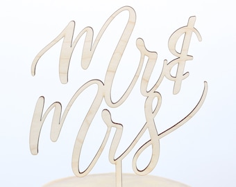 Calligraphy Mr & Mrs Cake Topper, Wedding Cake Topper, Script Cake Topper, Wood Wedding Cake Topper, Personalized Gold and Silver, Custom