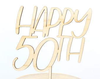 50th Birthday Cake Topper, 50th Anniversary Cake Topper, Happy 50th, Personalized Gold Silver, Custom Cake Topper, Birthday Cake Topper