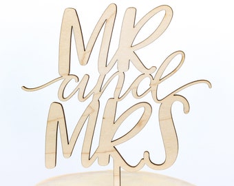 Calligraphy Mr & Mrs Cake Topper, Wedding Cake Topper, Script Cake Topper, Wood Wedding Cake Topper, Personalized Gold and Silver, Custom