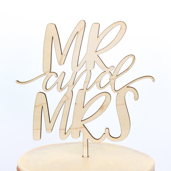 Calligraphy Mr & Mrs Cake Topper, Wedding Cake Topper, Script Cake Topper, Wood Wedding Cake Topper, Personalized Gold and Silver, Custom