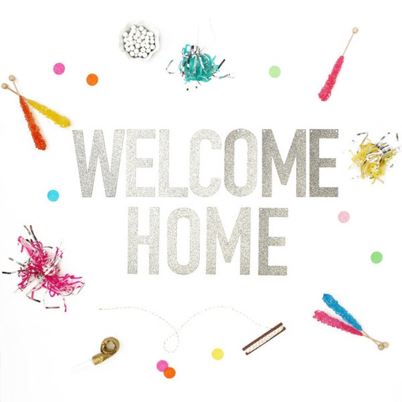 Welcome Home Banner Available In Gold Glitter Or Silver Etsy