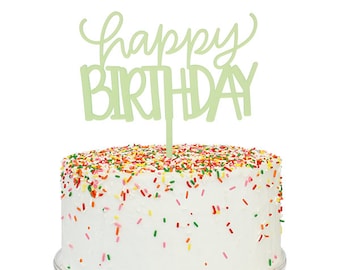 Green Frost Happy Birthday Cake Topper